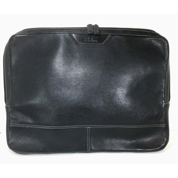 Cole Haan Mens Black Leather Double Two Way Zip Laptop Attache Briefcase